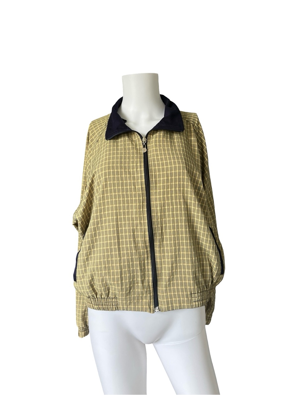 Vintage 90s Michelle McGann Windbreaker Jacket Yellow Plaid PGA Golf Size Large